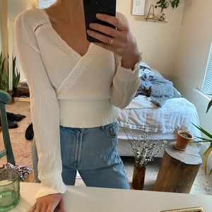 Cute white long sleeve w/details. Worn once.